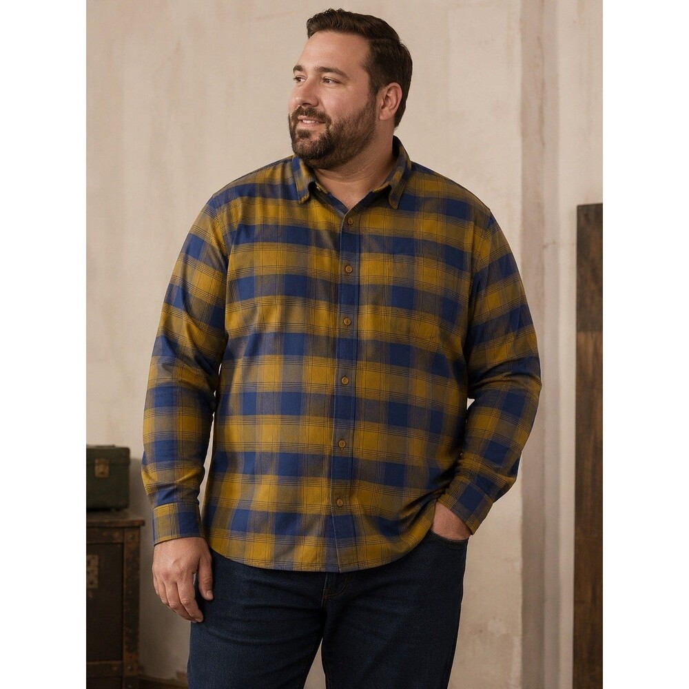 REI co op mens button down shirt blue gold xxl nylon and spandex